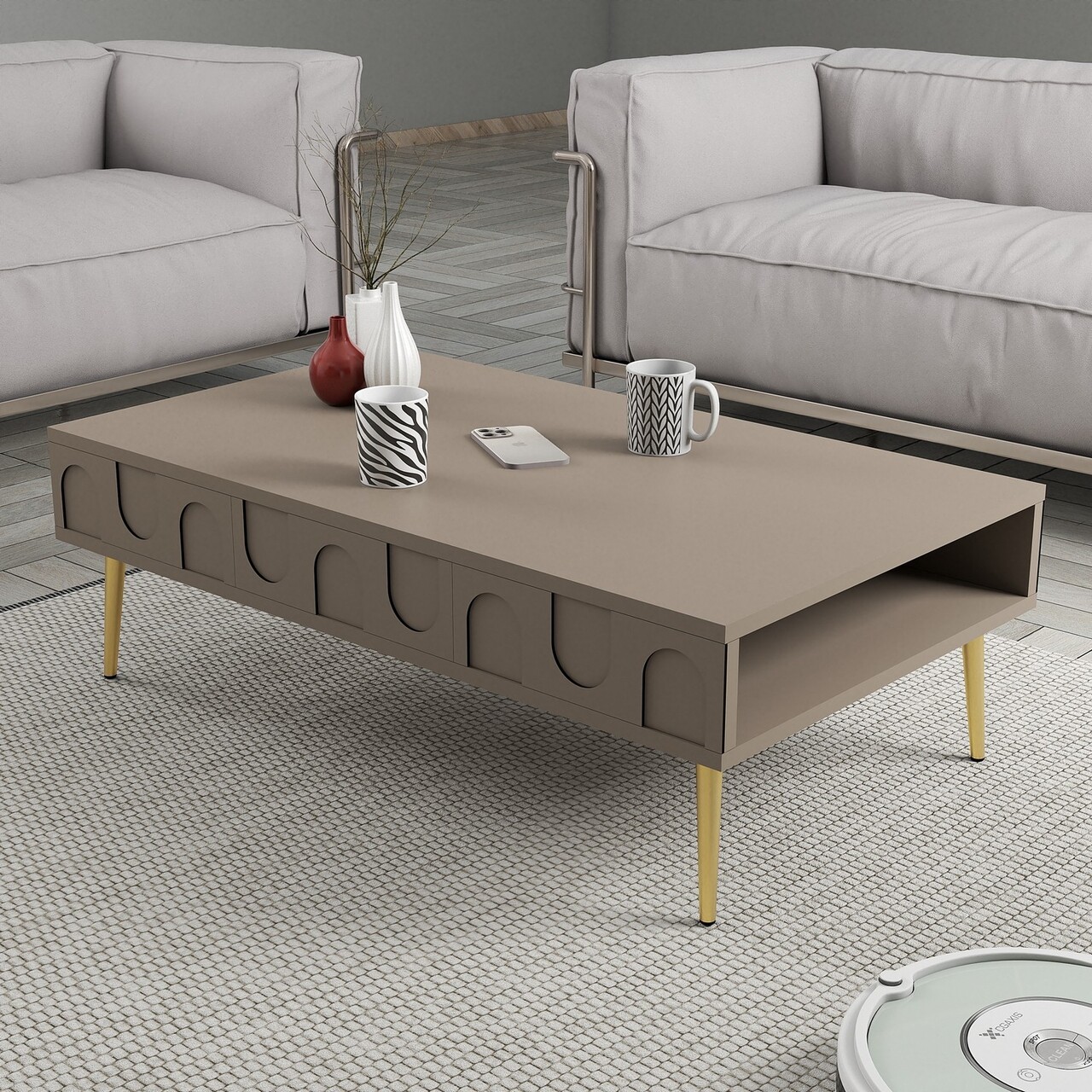 Masuta de cafea, Hanah Home, Lyon 33, 105x33.6x60 cm, Atlas / Aur - imagine 5